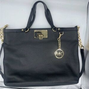 Michael Kors Black Pebbled Leather Tote with Gold Hardware
